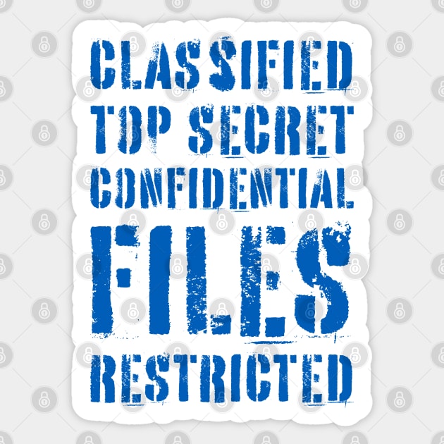 Classified Files Typography Stack (Blue) Sticker by John Uttley